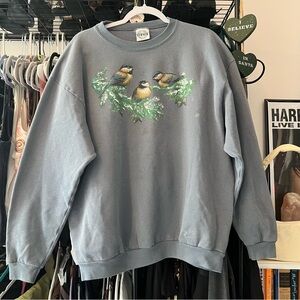 Gray Bird Print Crewneck